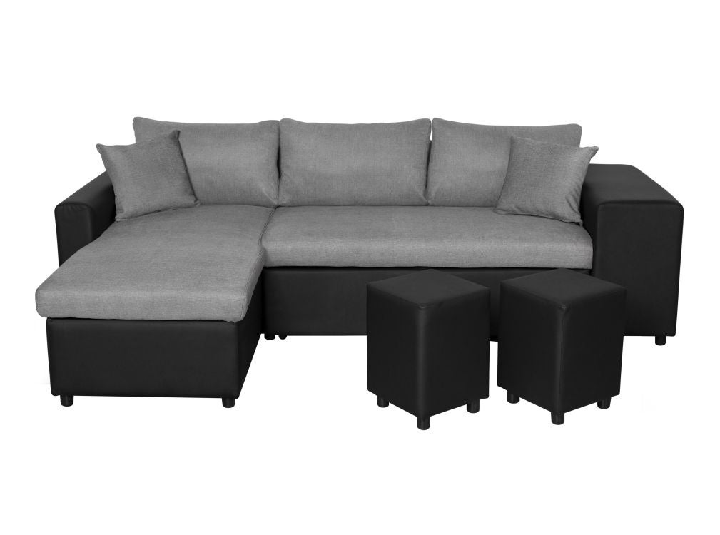 Canapé d'angle réversible poufs à droite en tissu beige - MASSIMO | Maison et Styles