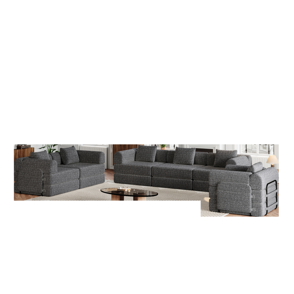 Canapé modulable 2 en 1, tapissé en chenille douce et résistante, rangement latéral intégré et structure métallique renforcée, idéal pour le salon - 2