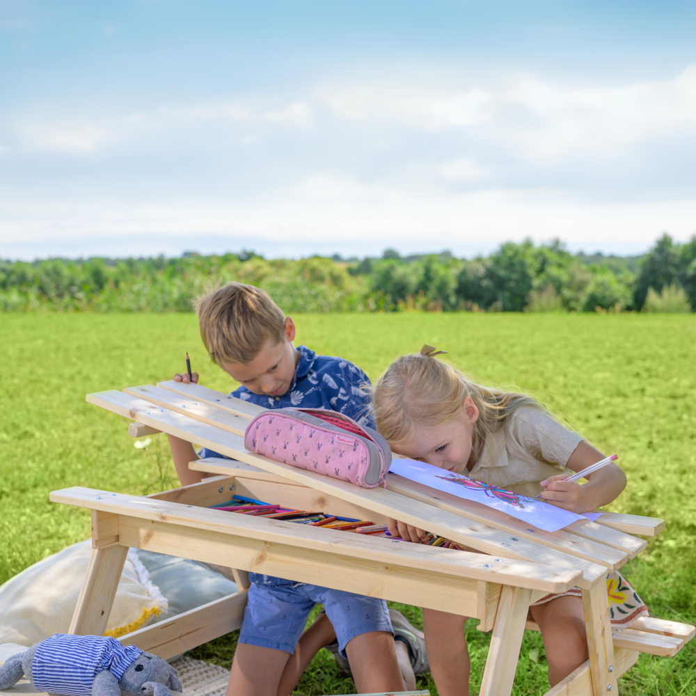 Mesa de jardín infantil - Mesa y silla infantil con caja de almacenaje - Mobiliario de jardín infantil 90x90xH50 cm - TIMBELA M010-1 - 6