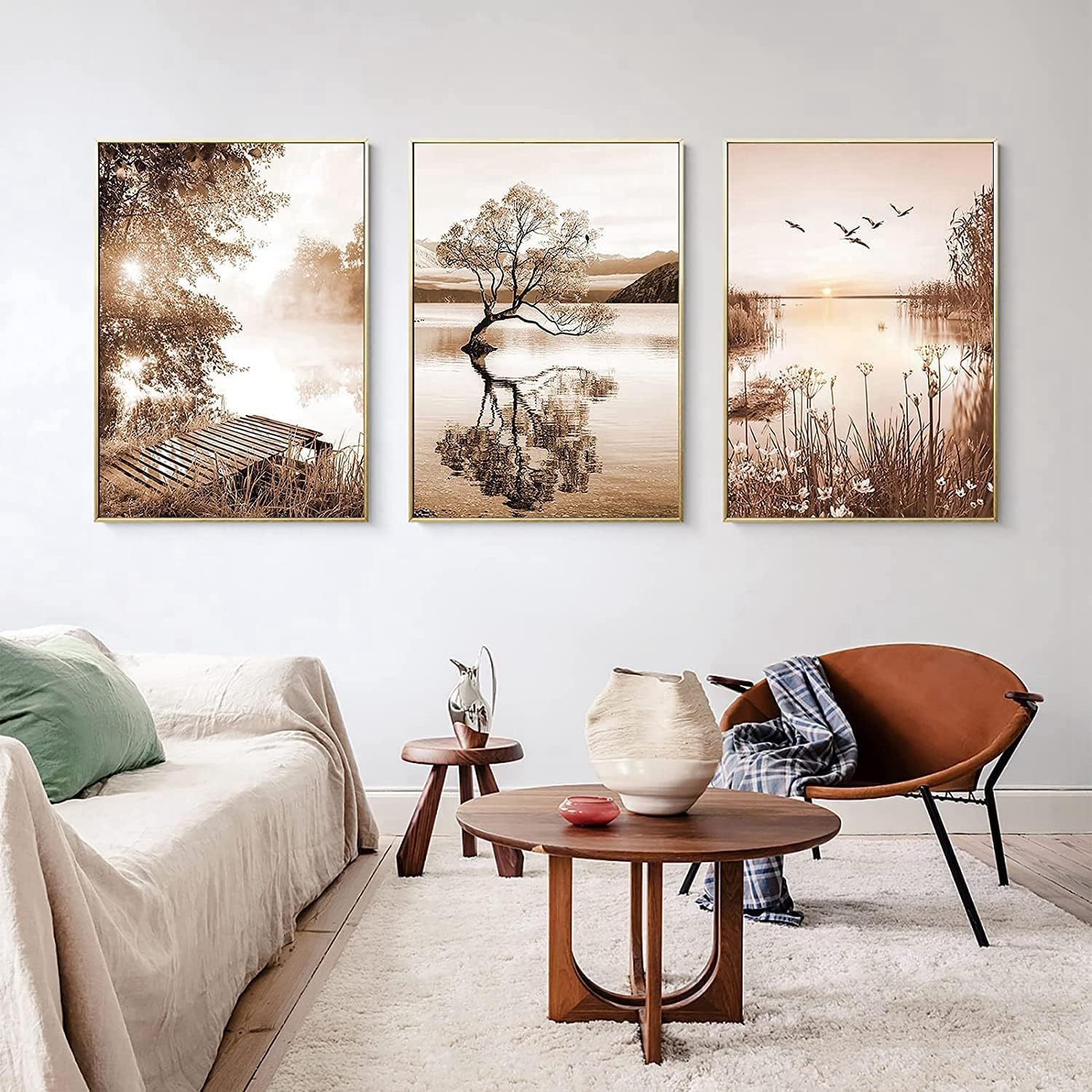 Póster moderno de decoración del hogar en beige de 40 x 60 cm, diseño de paisaje con plantas de caña, pintura decorativa para dormitorio, sala de esta - 4