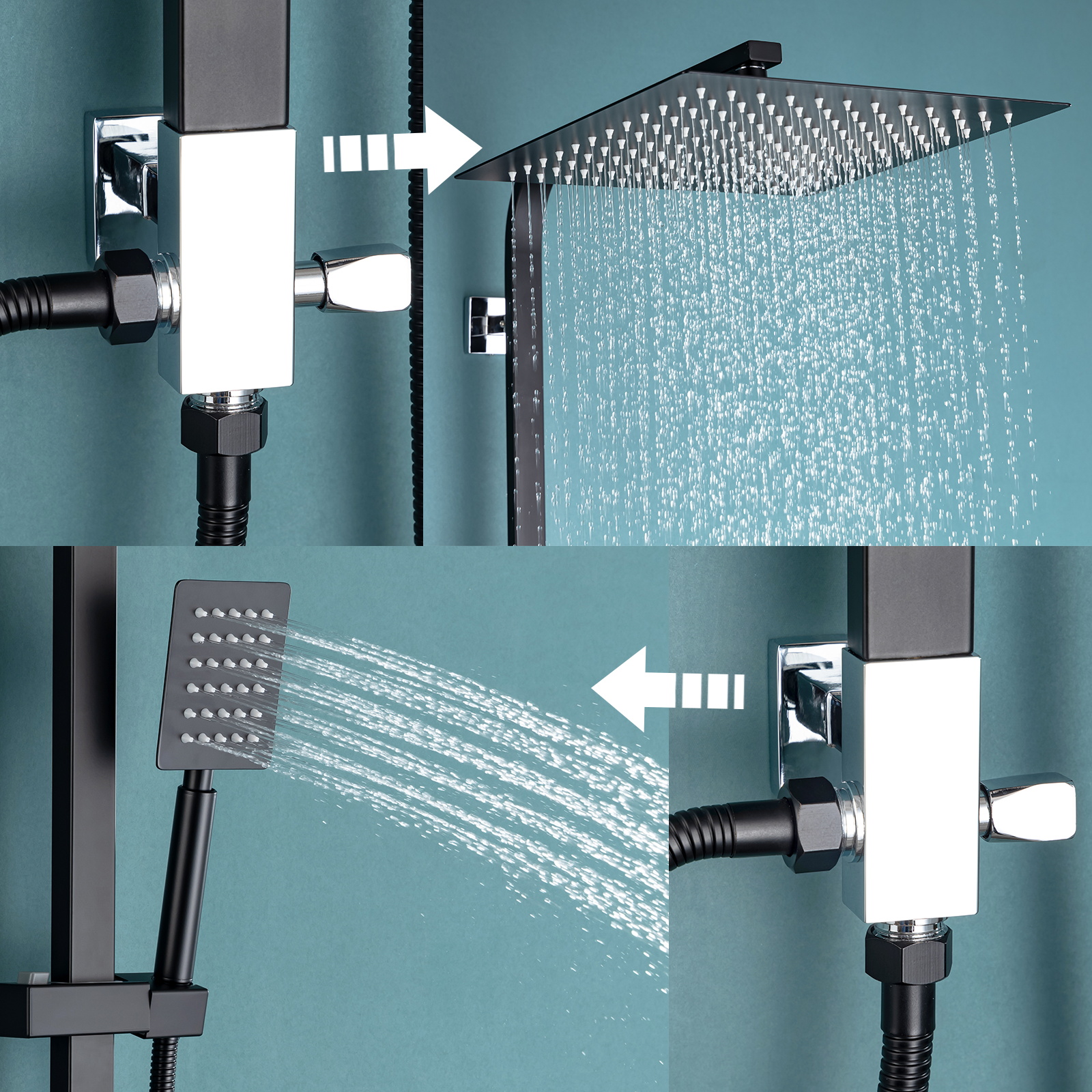 Colonne de Douche Noir Sans Mitigeur Système Douche avec Douchette à Main/Tête Douche de 10 Pouces Hauteur Réglable 690-1130 mm Salle Bain,EU Modèle - 3