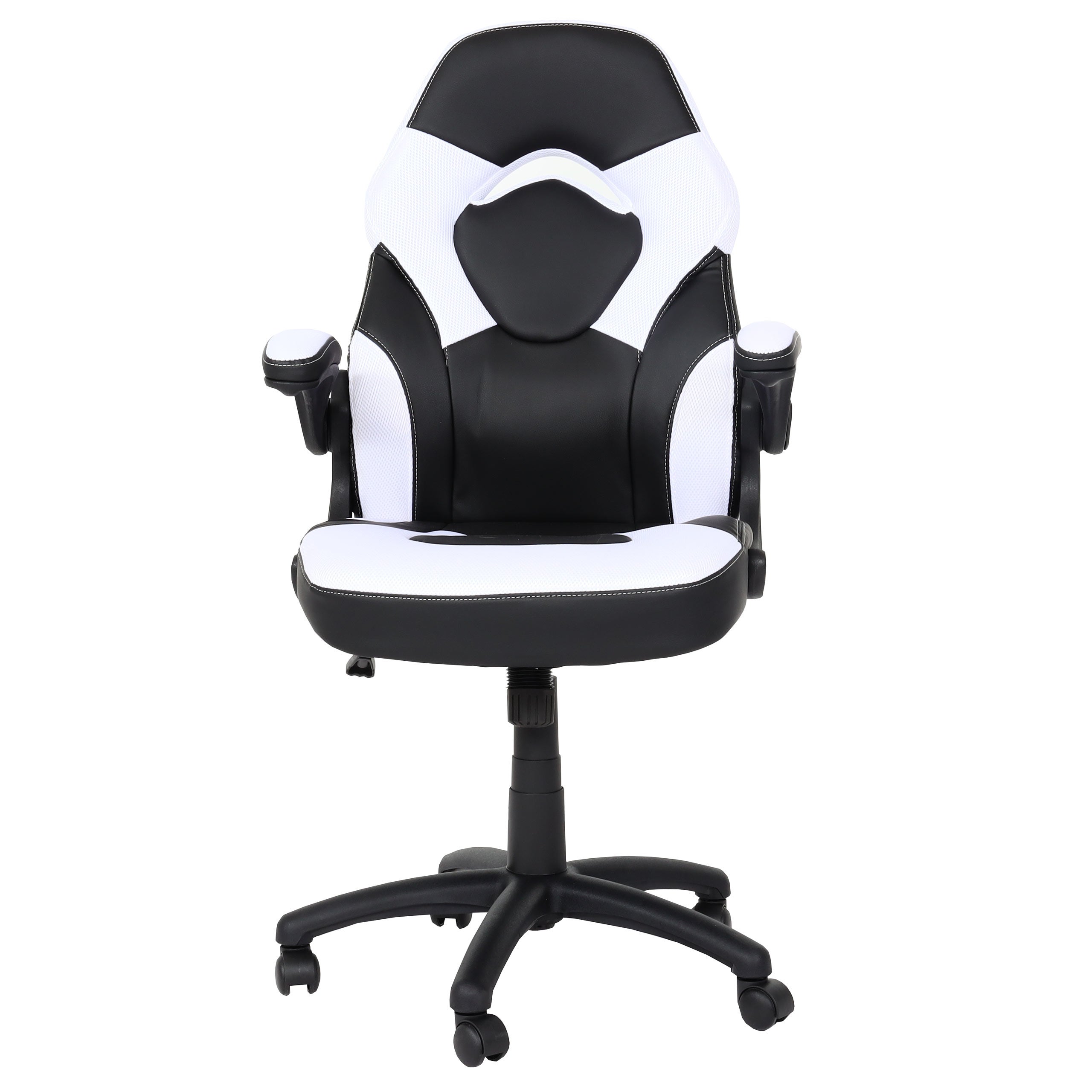 Krzesło biurowe HWC-K13, krzesło obrotowe do gier, ergonomiczne, regulowany podłokietnik, imitacja skóry ~ czarno-biały