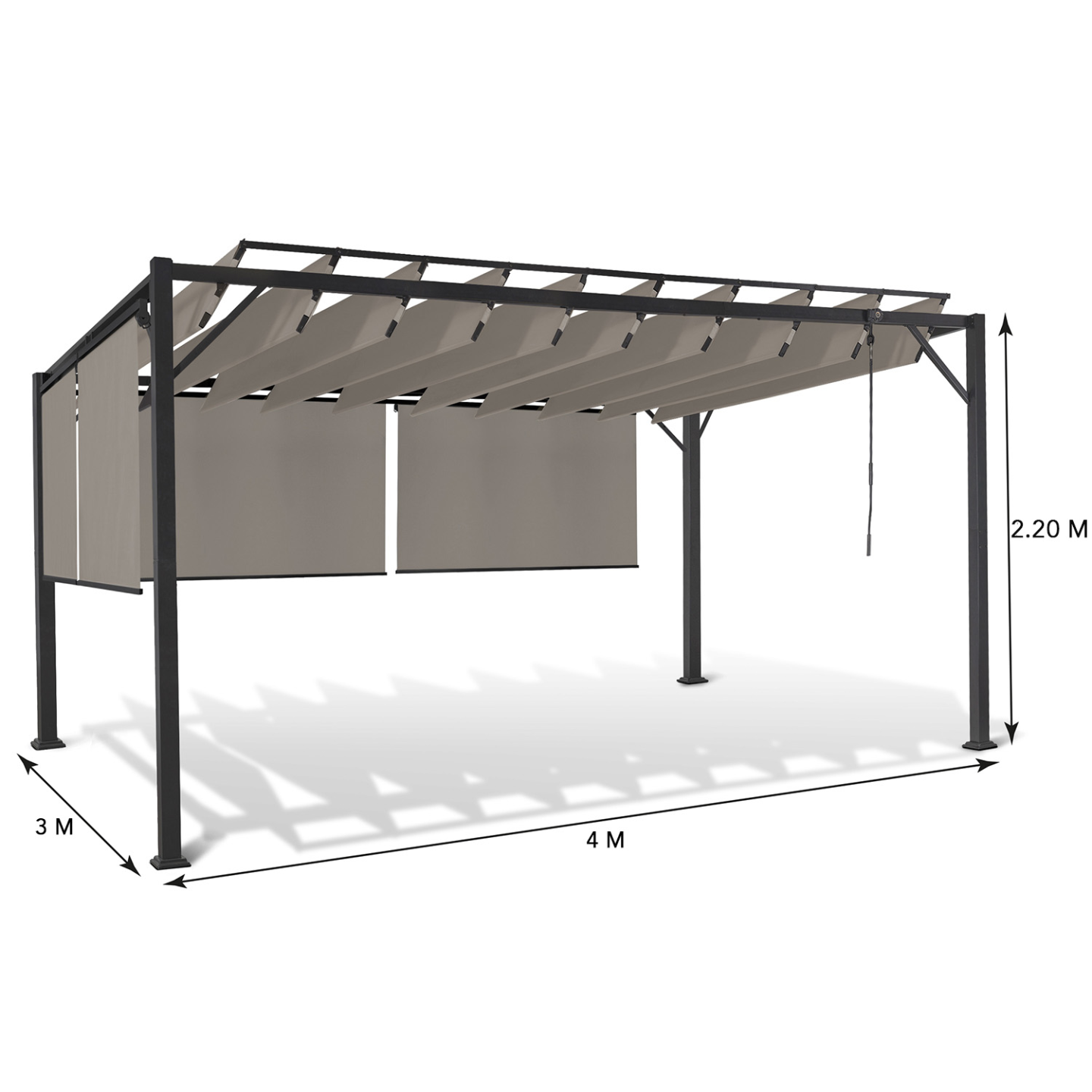 Pergola édition luxe lames orientables 3x4 M et 4 stores taupe - 5