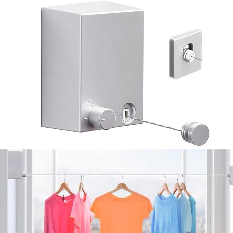 Rozsuwana linka do suszenia ubrań, przenośna linka do suszenia ubrań, obudowa ABS + aluminium, odpowiednia na balkony, długość 4,2 metra, srebrna