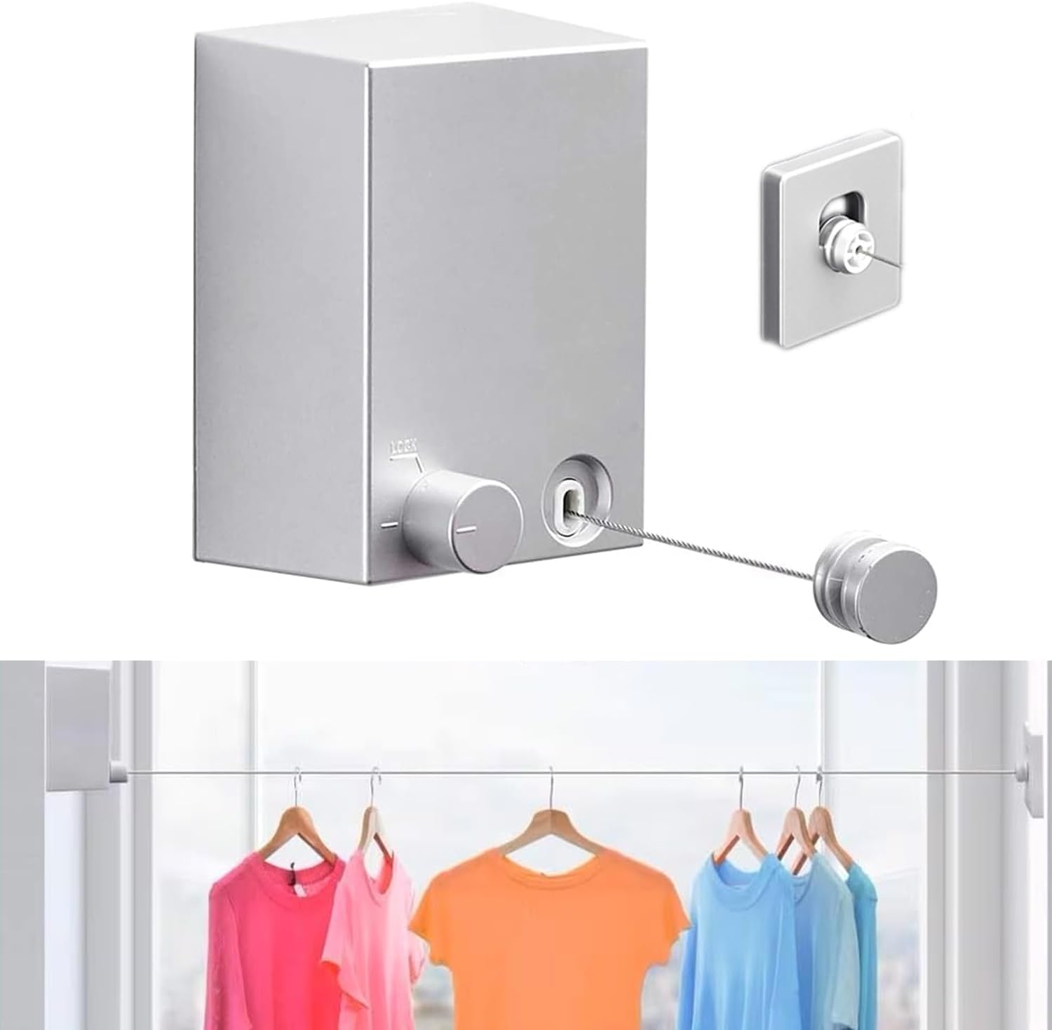 Rozsuwana linka do suszenia ubrań, przenośna linka do suszenia ubrań, obudowa ABS + aluminium, odpowiednia na balkon, długość 4,2 metra, srebrna