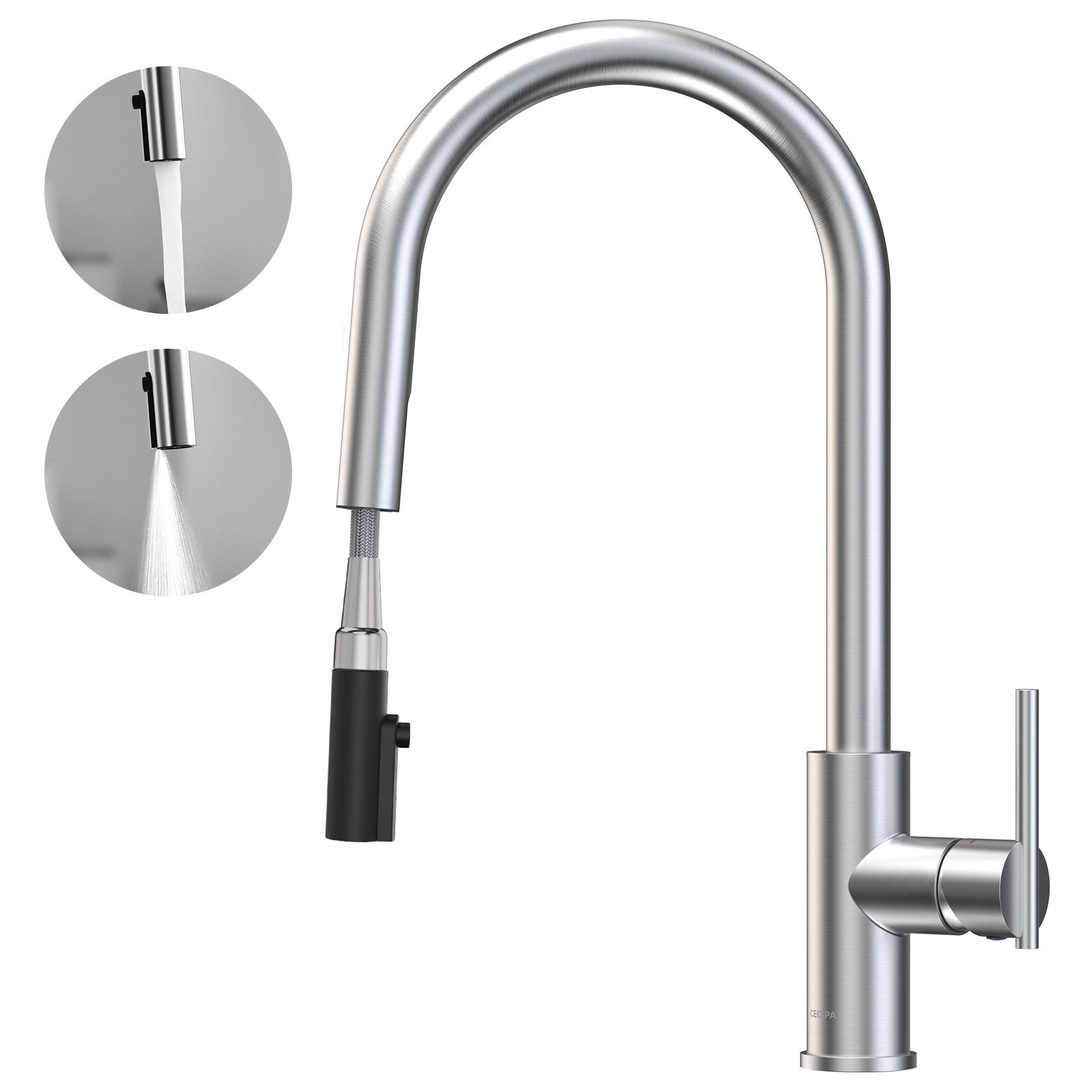 Grifo Negro Mate Cuello Cisne Grifo De Cocina Moderno Negro - Cuello Cisne Con Boquilla Giratoria 360° Grifo Cocina Diseño Elegante