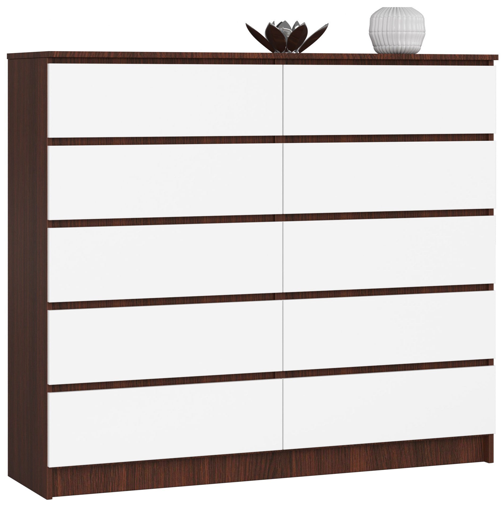 Komoda: 10 szuflad, wenge/biały, 138 x 121 x 40 cm