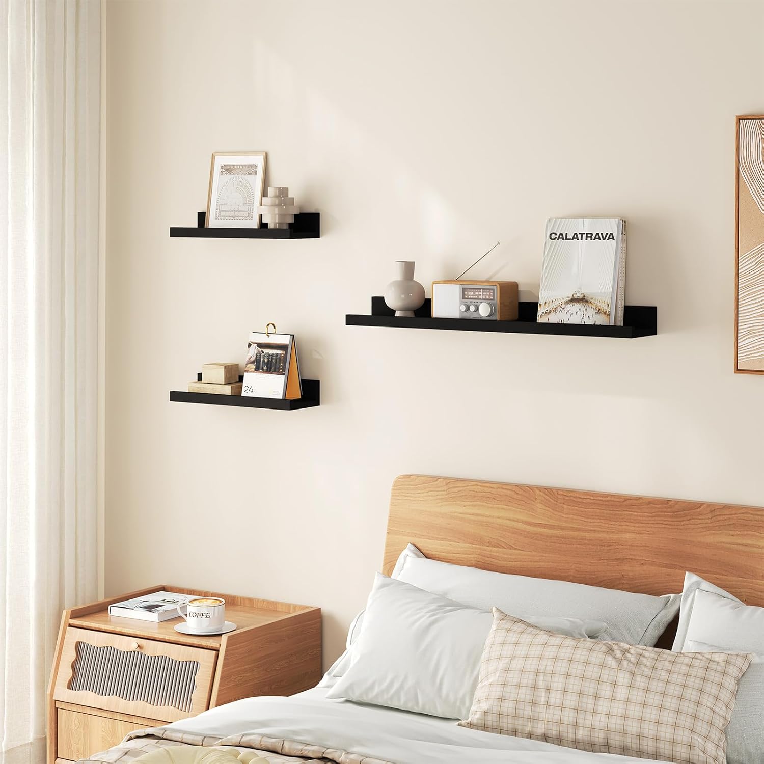 Lot de 3 Étagère Murale WOLTU, Décoration Murale pour Cadre Photo, avec Rebord, Noir, 60cm - 2