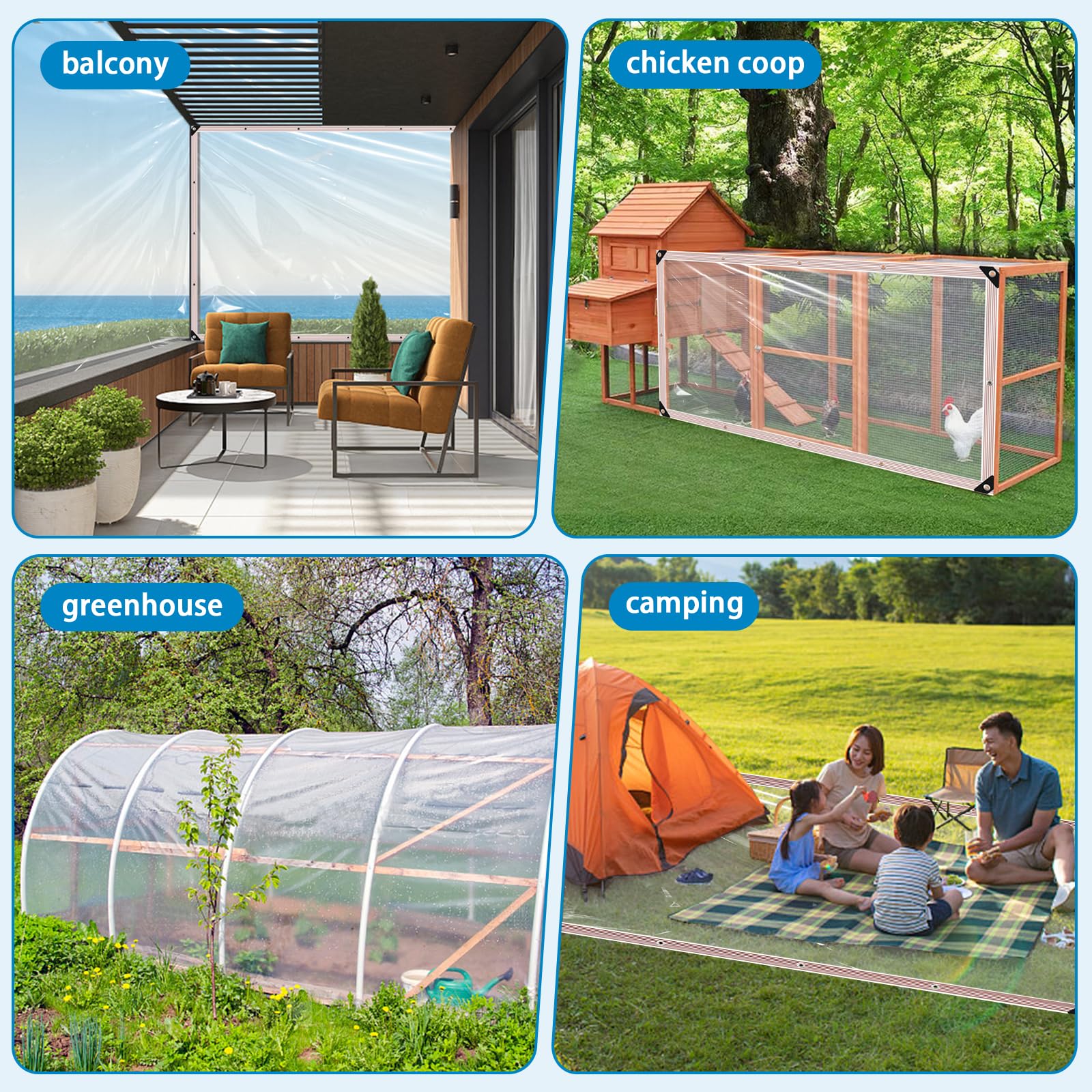 Telo impermeabile trasparente da 3 x 6 m con occhielli, telo in vinile resistente, parasole in PVC per pollaio, veranda, tettoia, piante, campeggio - 6