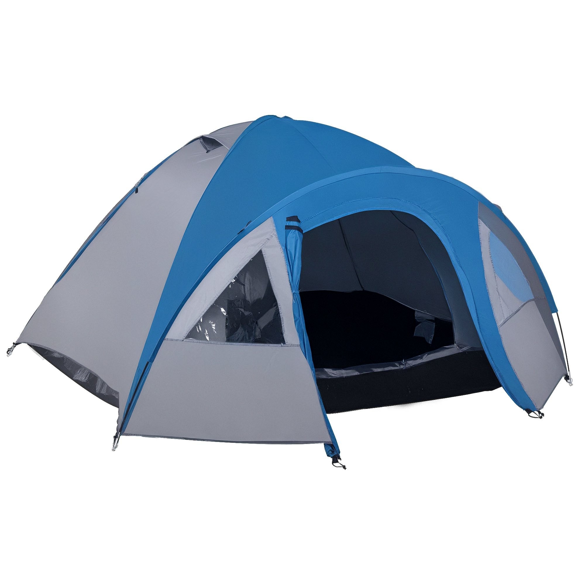 Tienda camping 2-3 personas impermeable 4 estaciones con bolsa transporte 300x250x130cm gris azul