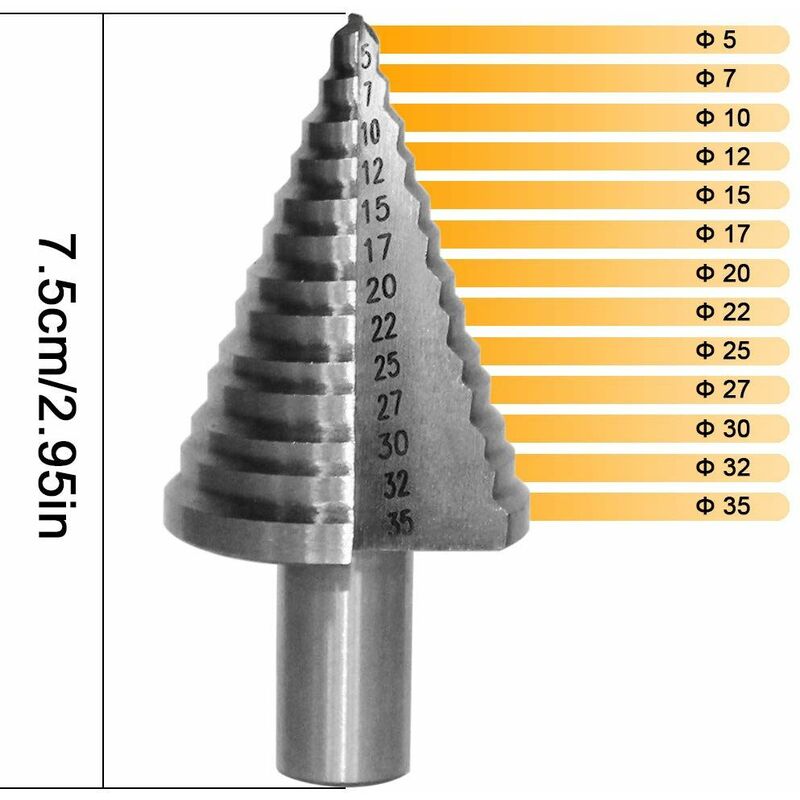 Foret Fraise Meche Etage Foret étagé HSS Foret Étagé Fraise Conique à Double Fente 5-35mm 13 étapes Rondes Shank Step Drill Cut Holes Tool Pour Visseu - 2