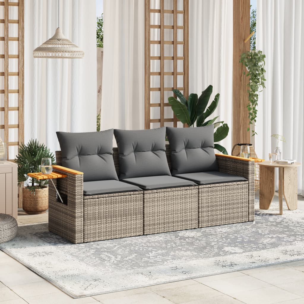3-częściowa sofa do ogrodu, z poduszkami, szara, polirattanowa vidaXL