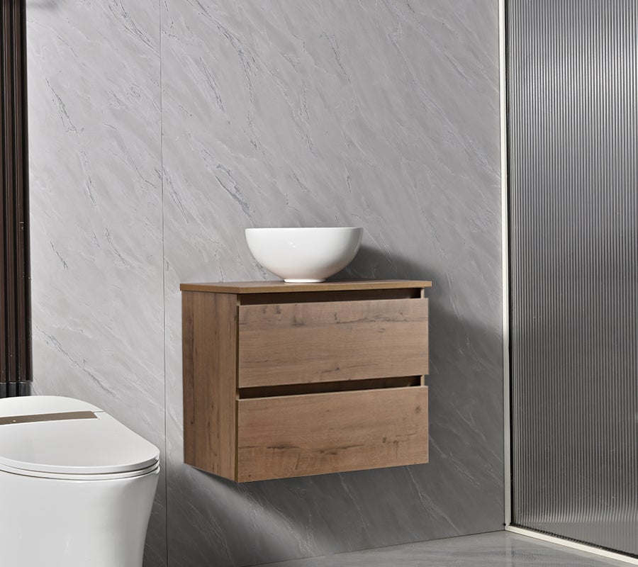 Conjunto Móvel de Casa de Banho profundidade reduzida 58x33x48 cm cor Madeira e bancada de madeira com Lavatório de pousar - 5
