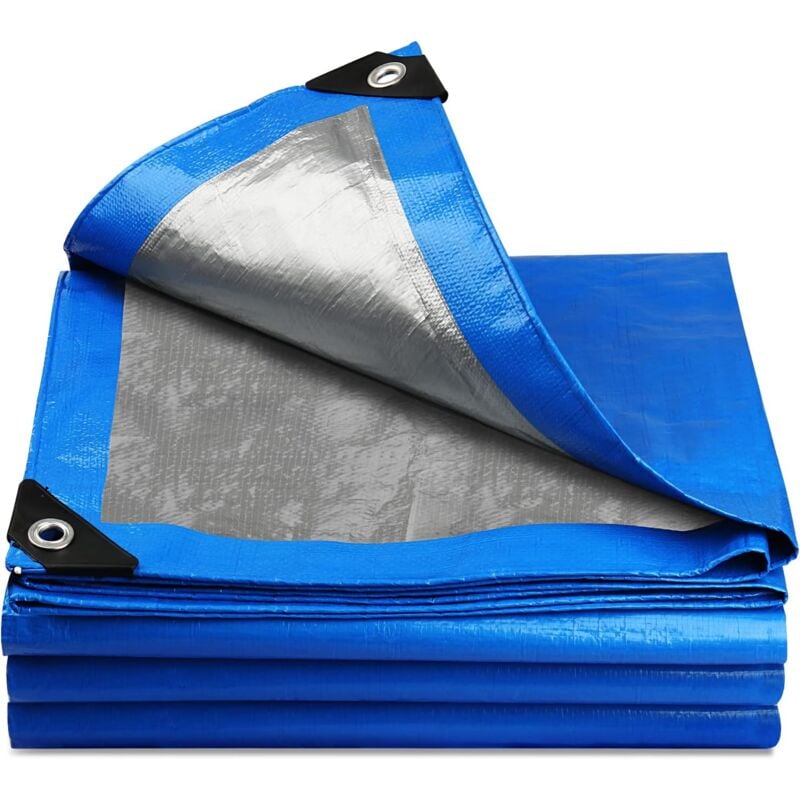 Wodoodporna plandeka PE ze wzmocnionymi oczkami, szaroniebieska (4 m x 5 m, 140 g/m²)