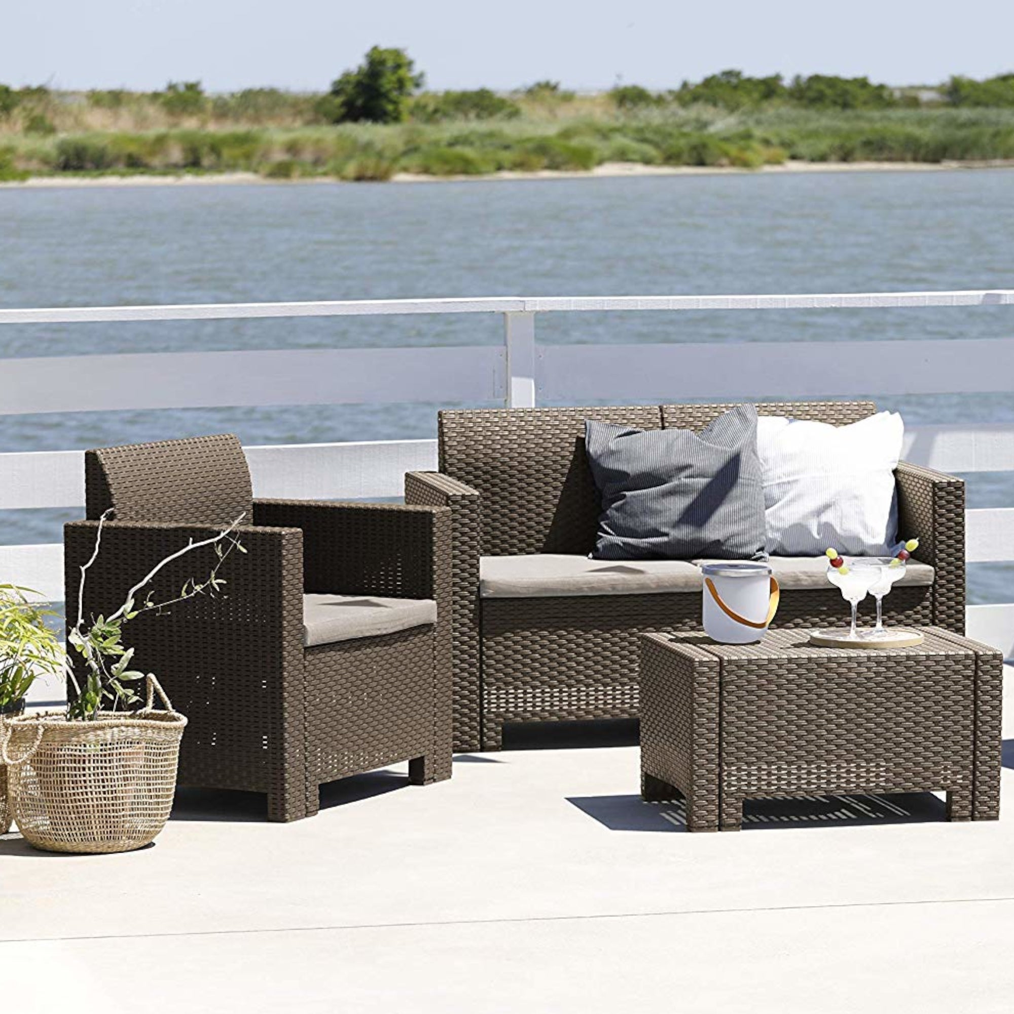 Salon bas de jardin en Polypropylène Marron 4 personnes - 2