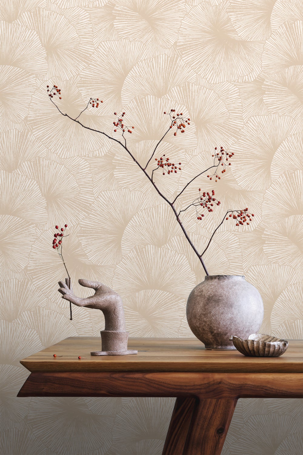 Papier peint effet 3D feuilles beige - 53 cm x 10.05 m - ESTAhome - 3