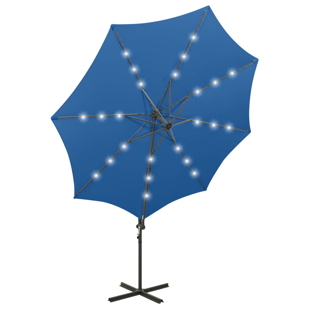 Parasol déporté avec mât et lumières LED Bleu azuré 300cm - 6