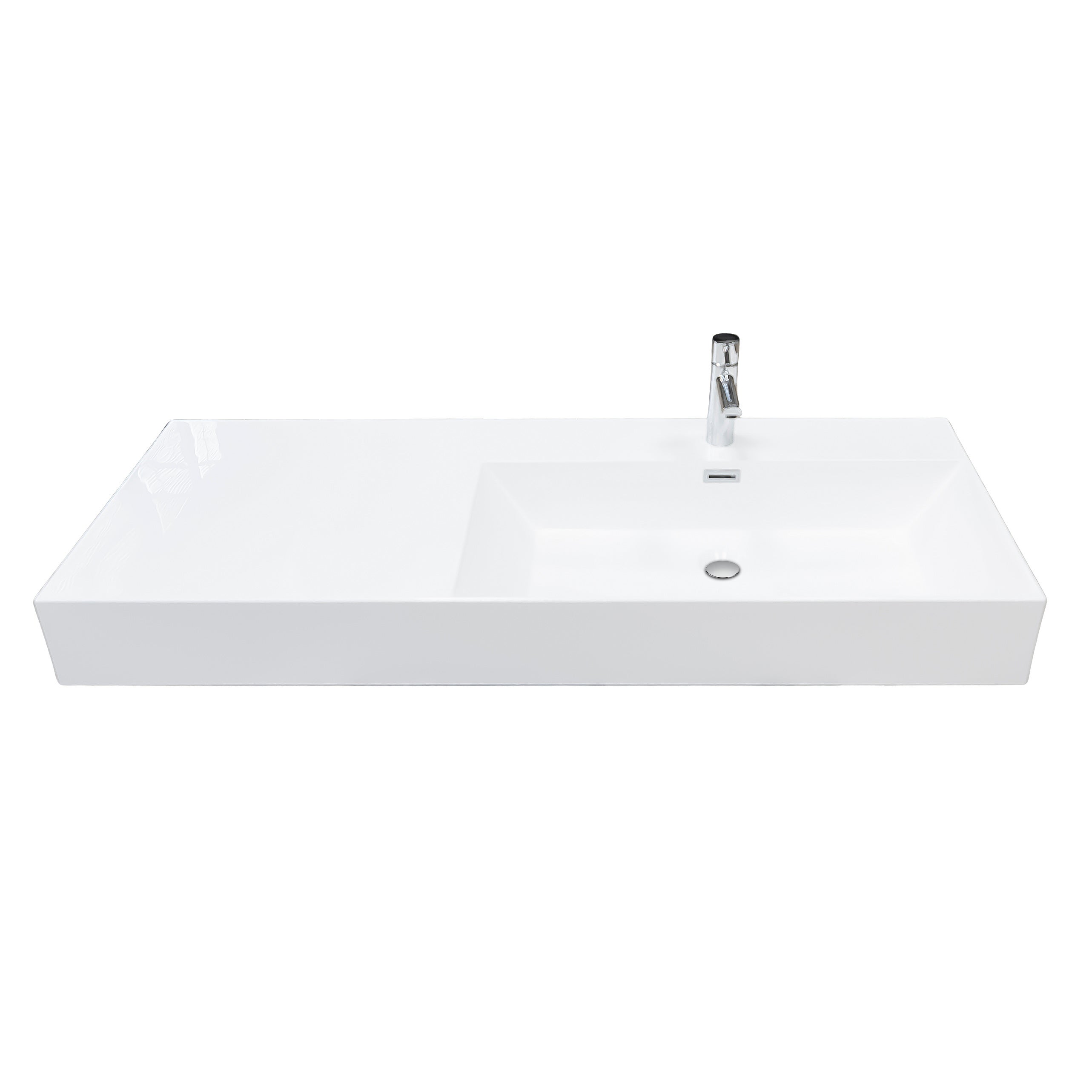 Lavabo sospeso 120 cm bianco opaco in resina con vasca a destra - 2