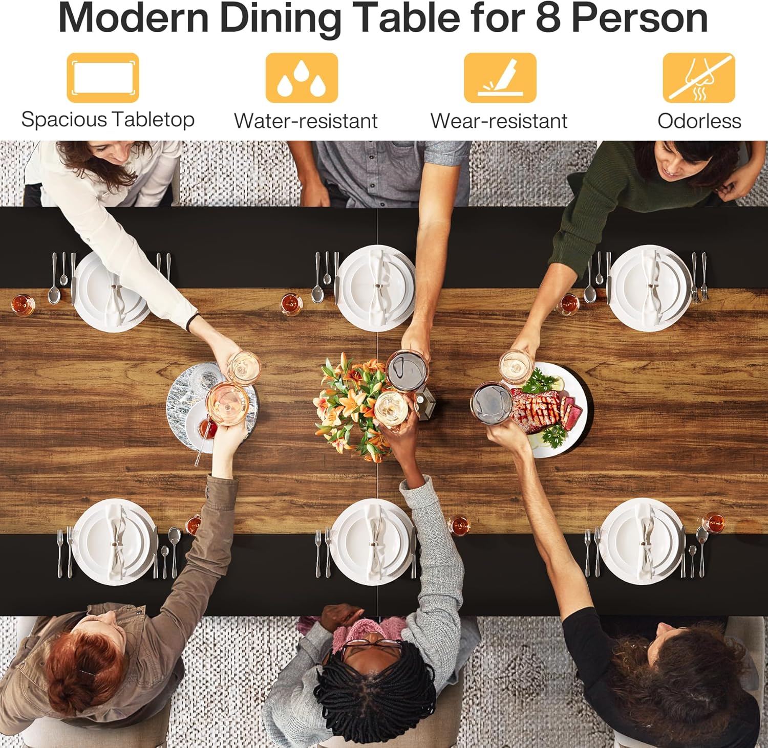 Tribesigns Stół jadalny dla 8-10 osób, 200 cm, industrialny stół kuchenny do salonu i kuchni - 7