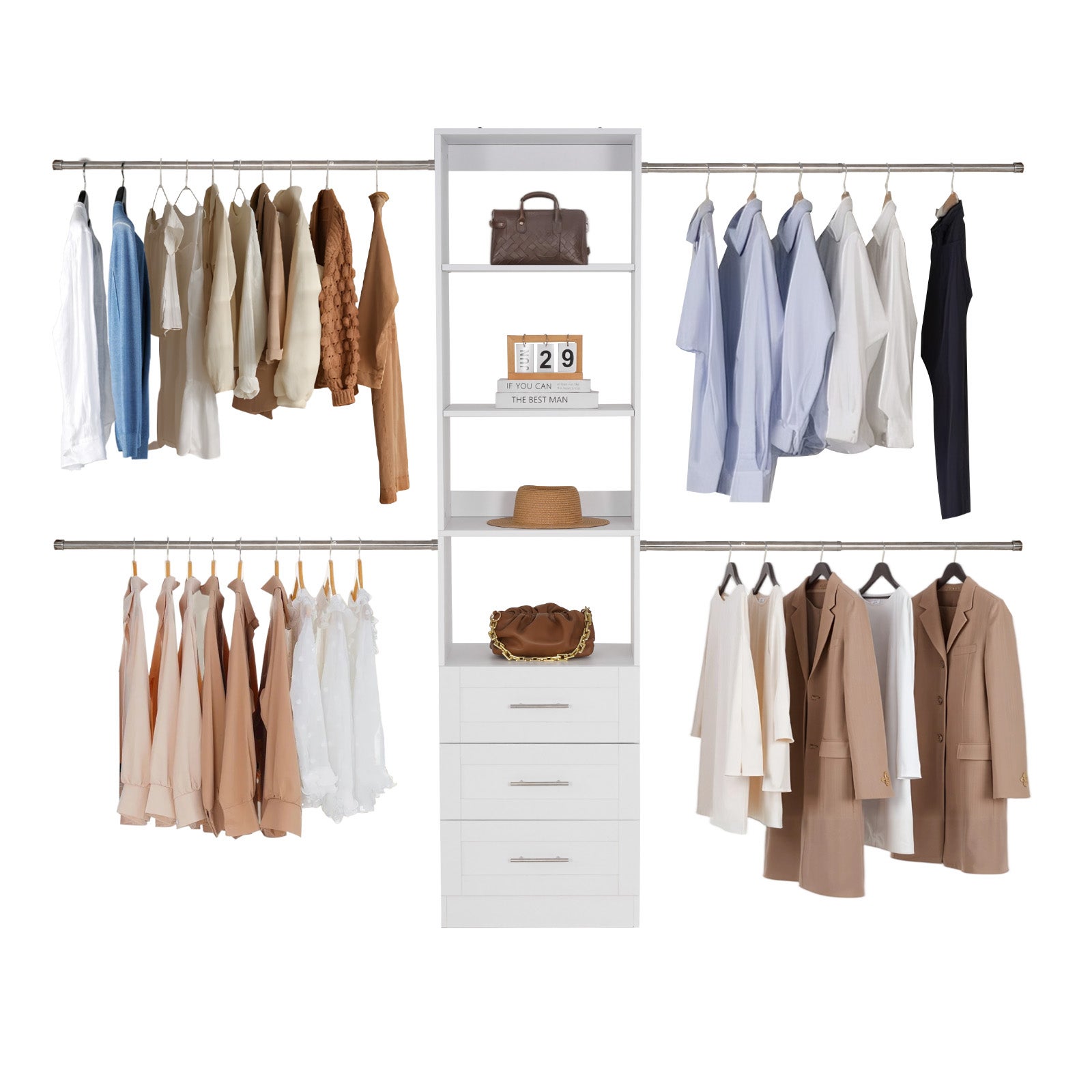 System szafkowy z szufladami VEVOR regulowana szerokosc 1670 do 2560 mm bialy organizer garderoba