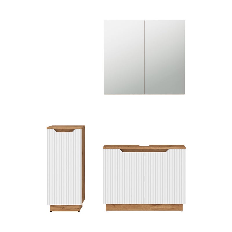Vicco Zestaw mebli łazienkowych Lotta, Dąb/białe paski, 3 części