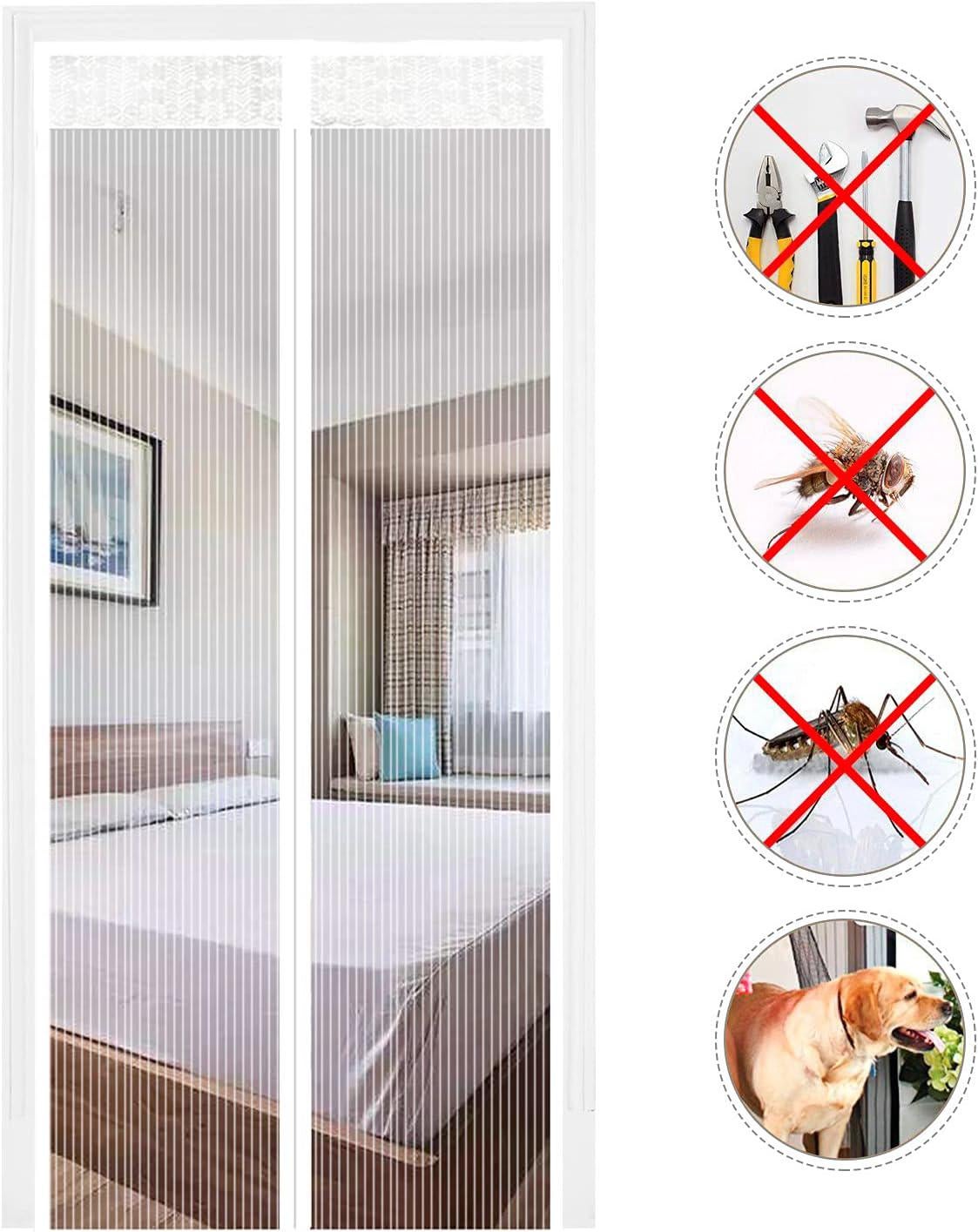 Moustiquaire Porte Magnétique 155 X 245 Cm Fermeture Automatique,Sans Perçage,Pliable Gaze De Protection Anti-insectes Garde L'Air Frais à L'Intérieur Pour Porte Fenetre, Noir A