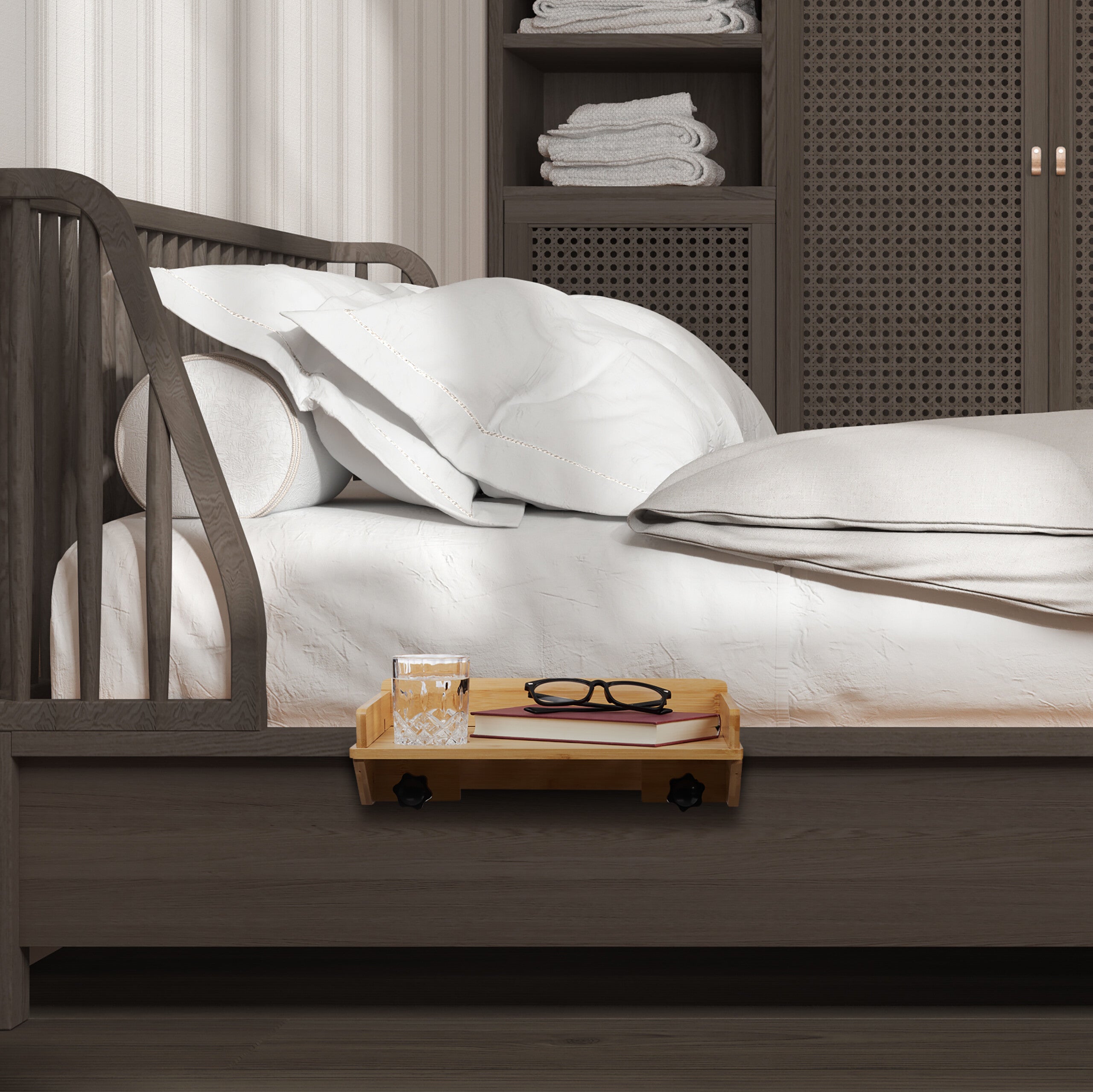 Kongming Mensola da comodino, con chiusura a morsetto, da appendere al letto a soppalco, con cavi, per dormitorio e cameretta dei bambini, colore nero