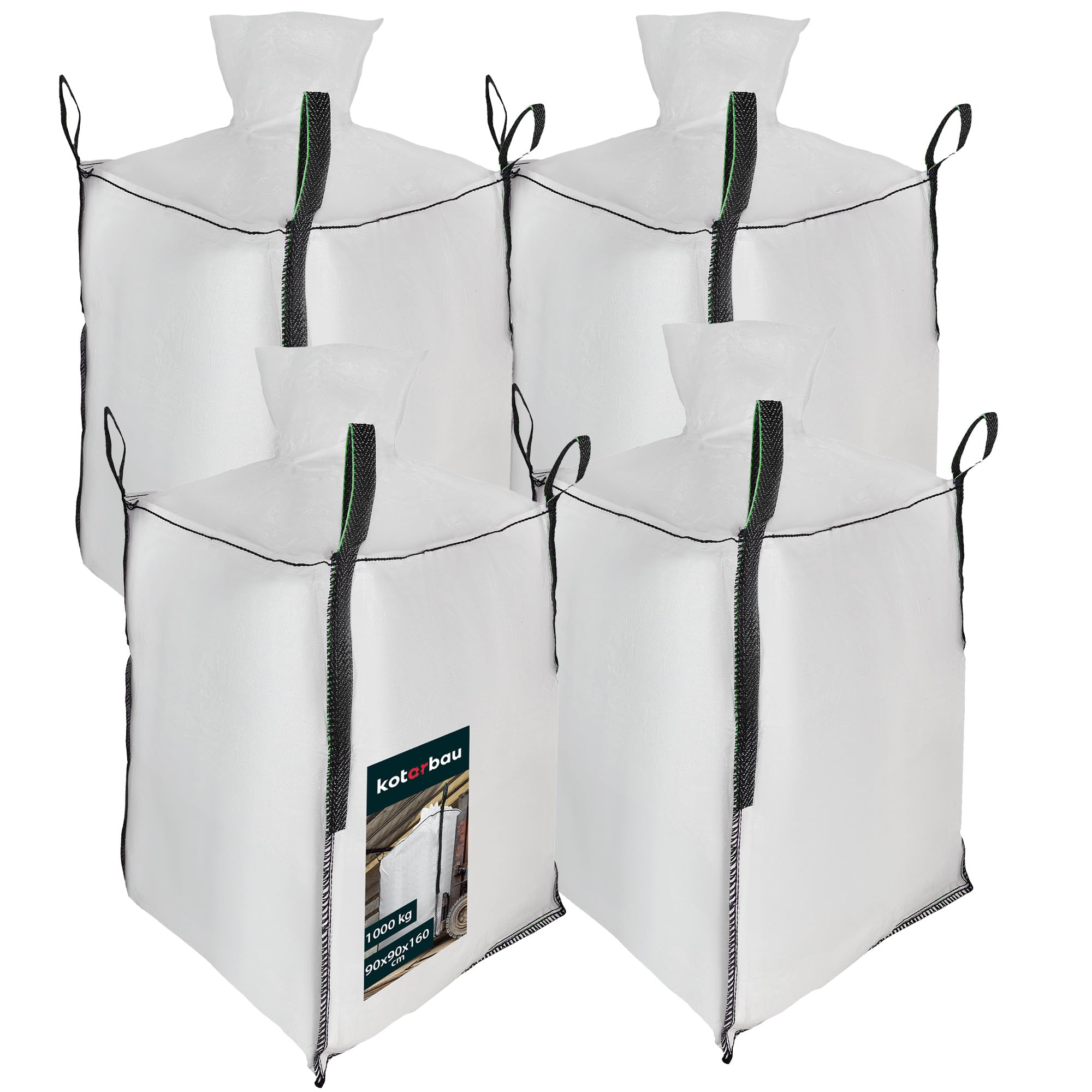 Worek typu big bag, worek na gruz budowlany 90 x 90 x 160 cm 1000 kg z lejkiem spustowym 4 sztuki - KOTARBAU