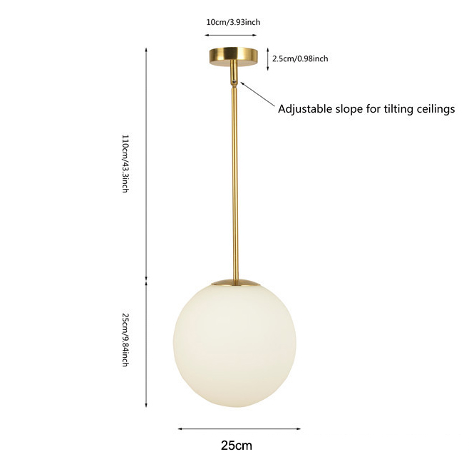 Zestaw 3 wysokiej klasy żyrandoli LED, lampa wisząca z połowy XX wieku z żarówką i szklanym kloszem, regulowana lampa sufitowa, ciepłe światło (φ25cm) - 4