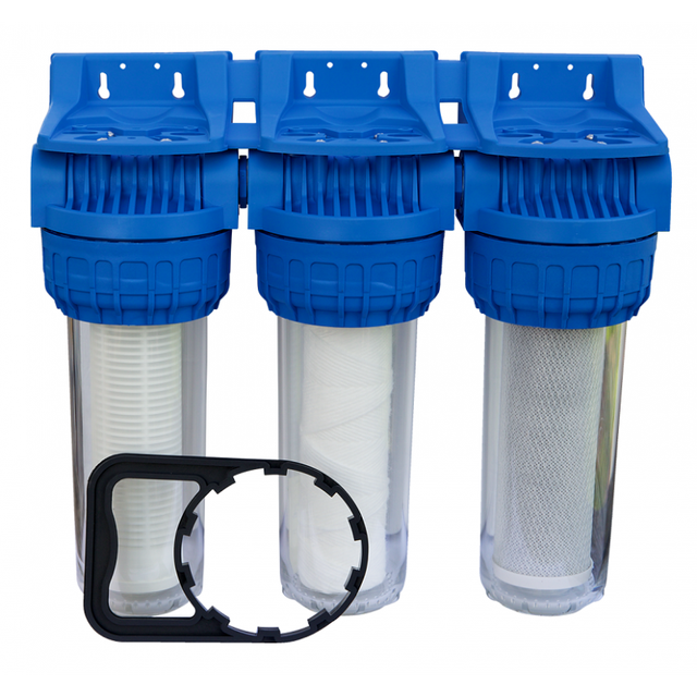 Filtre eau de pluie - Porte filtre Triplex 9 pouces 3/4 avec cartouches