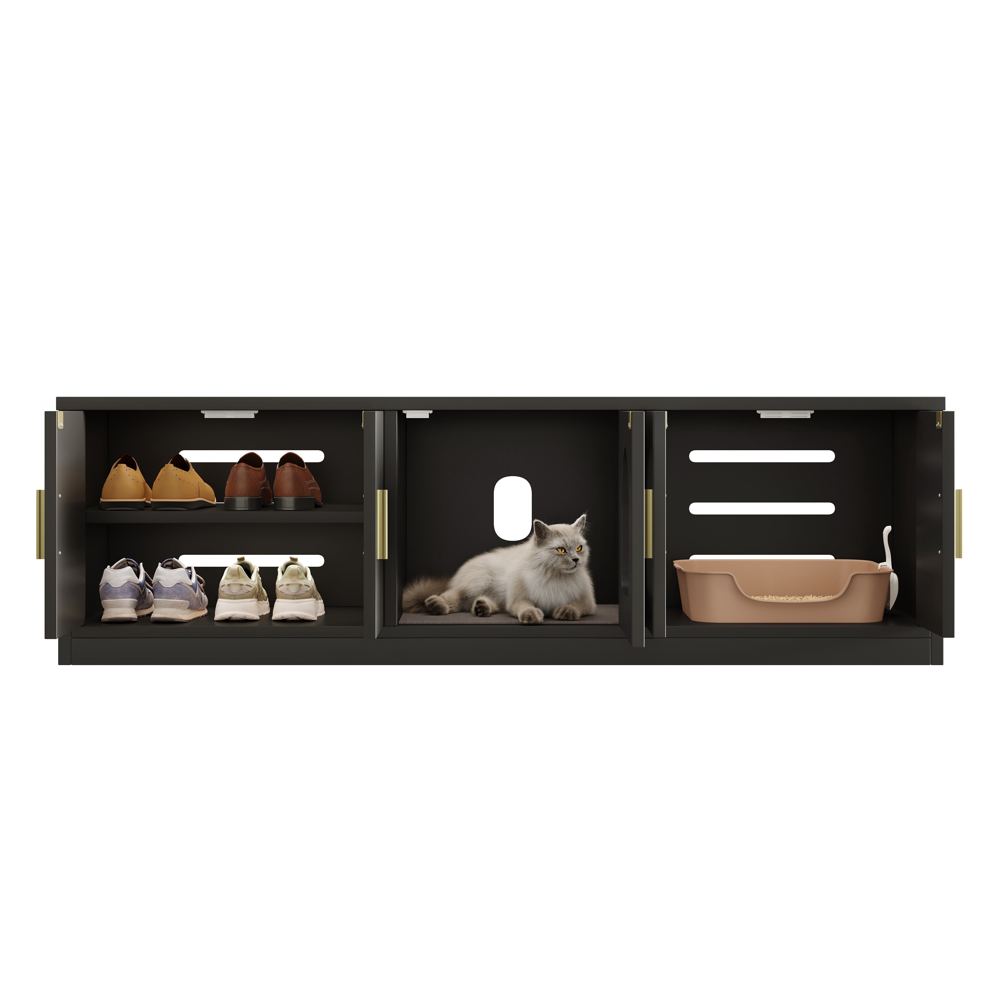 Armário para sapatos/caixa de areia para gatos - 140x40x45,5 cm - Com arranhador e ventilação - Luzes ajustáveis ​​​​- Preto - 7