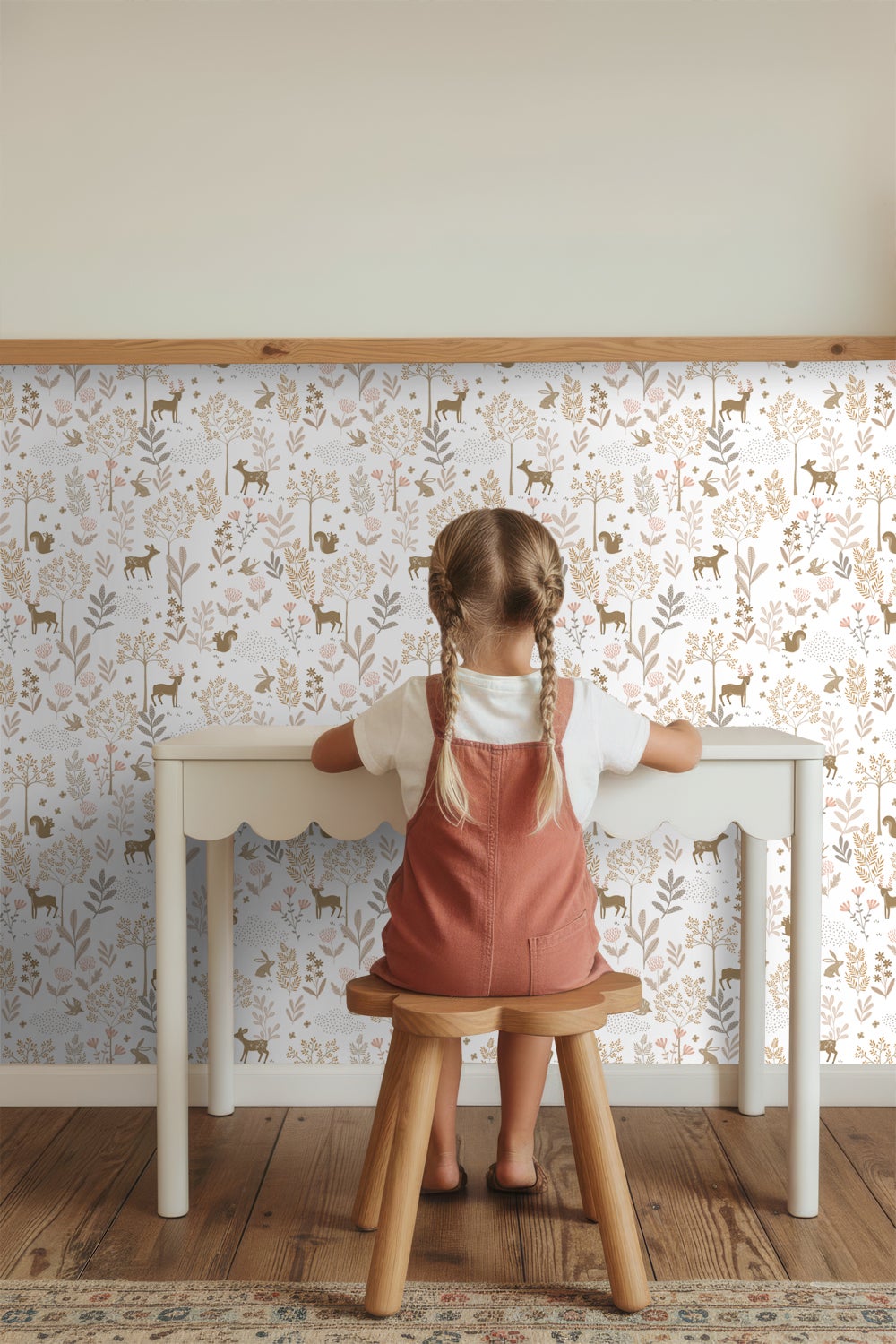 Papel de parede floresta com animais da floresta rosa terracotaebege - 53 cm x 10.05 m - ESTAhome - 2