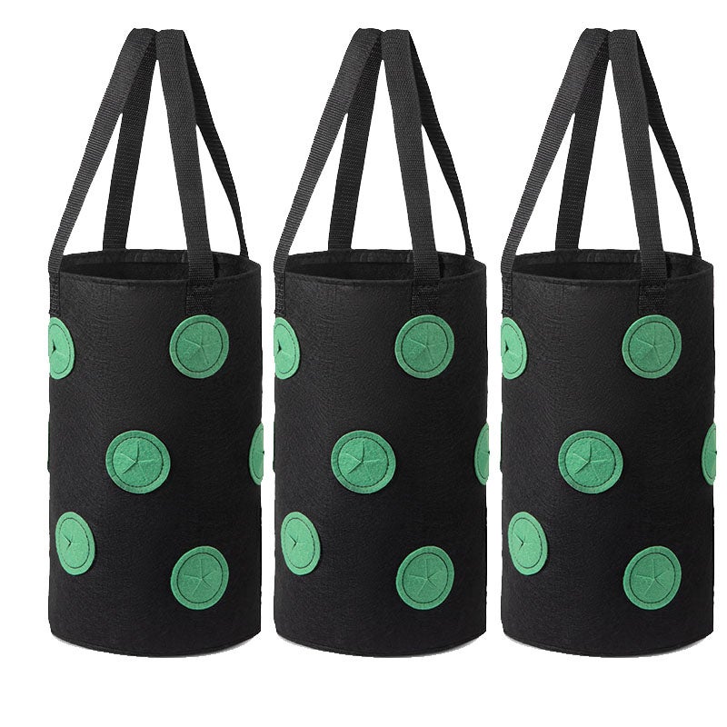 Wiszący kwietnik na rośliny z 12 otworami, torba do uprawy roślin, wielootworowy kosz do uprawy roślin (czarny z zielonymi kropkami)