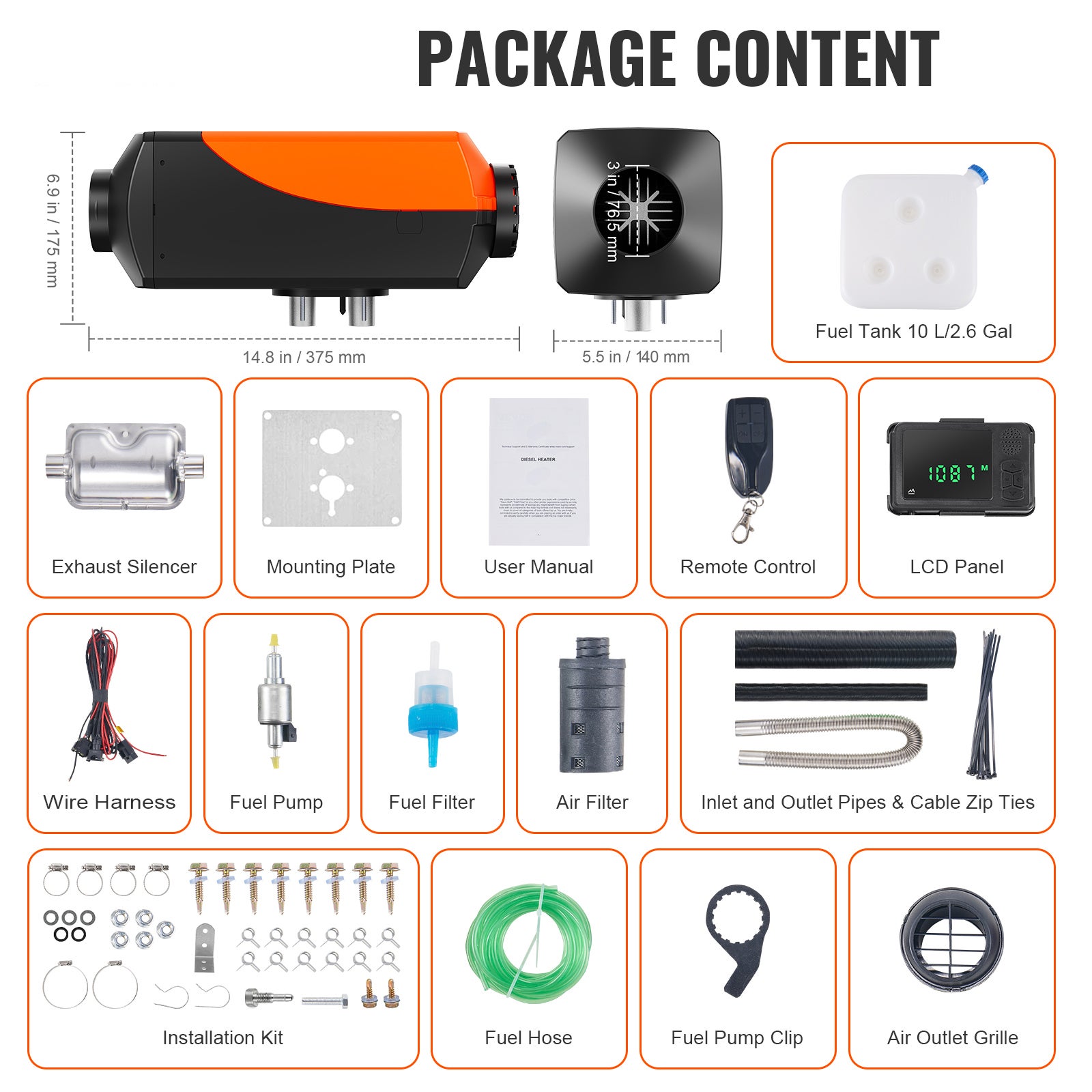Chauffage à air diesel,SucceBuy 12 V 8 kW,contrôle par application Bluetooth,écran LCD,convient pour bus,camping-car,utilisation en intérieur - 9