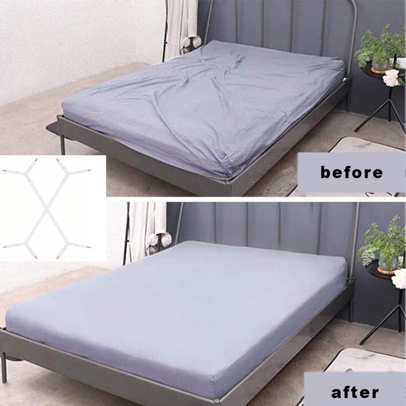 2 Pièces Réglable élastiques Triangle Sangles,Tendeur Drap Housse Lit Drap Réglable,Réglable Bretelles Sangle pour Matelas,pour à Tous Lits (Blanc) - 6