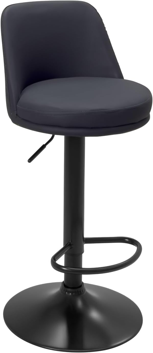 Lot de 2 tabourets de bar, assise ronde, haut dossier, réglable, pivotant rif (noir) - 3