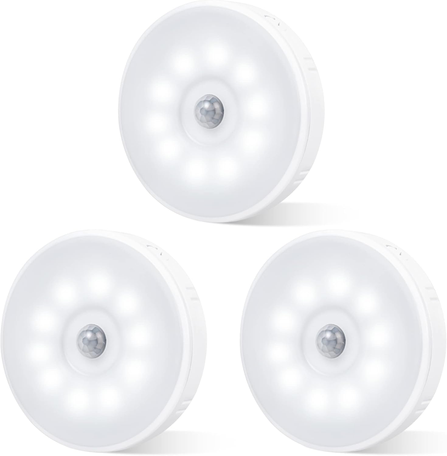 Lampa nocna LED z czujnikiem ruchu do użytku wewnątrz pomieszczeń, ładowalna, 3 tryby oświetlenia, bezprzewodowe lampki LED, zestaw 3 sztuk