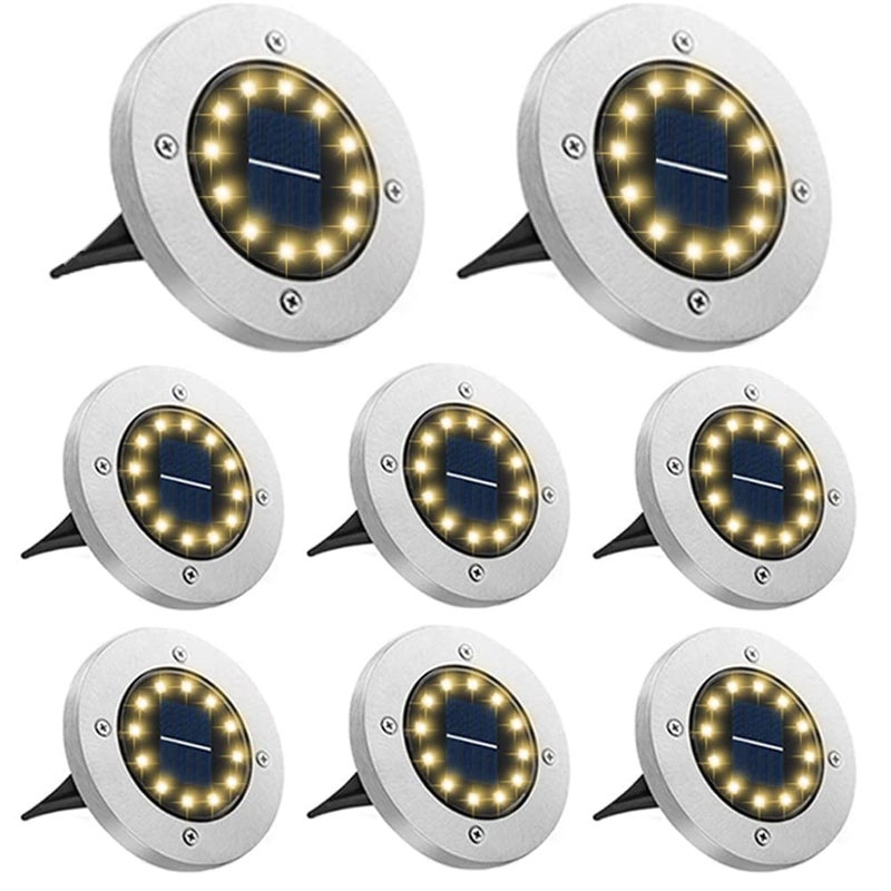 Lampa solarna, lampa podłogowa solarna 16LED, wodoodporna lampa ogrodowa solarna IP65, ciepła biel (pakiet 8 sztuk)