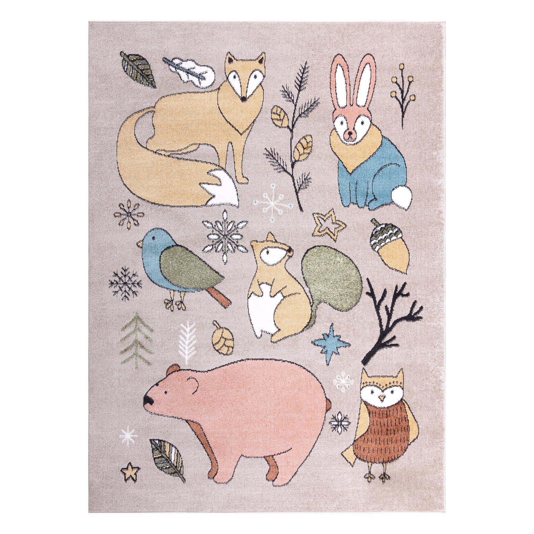 Dywan FUN Forester dla dzieci, zwierzęta, las beż 240x330 cm - 2