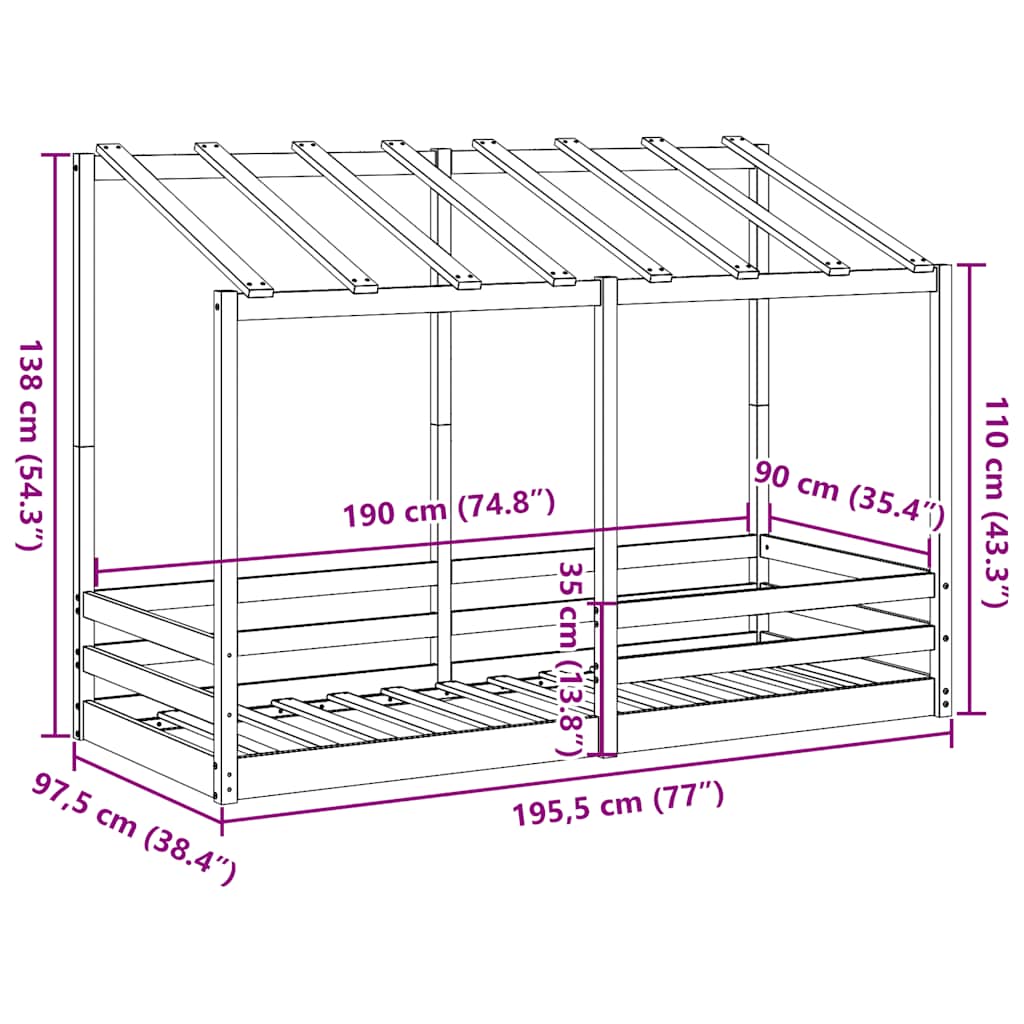 Lit pour enfants avec toit 90x190 cm bois massif de pin - 3
