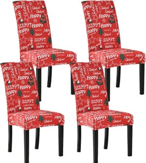 Coprisedia Natalizio Elasticizzato Rosso - 1 Pezzo, Lavabile, Per Sedie Cucina E Sala Da Pranzo