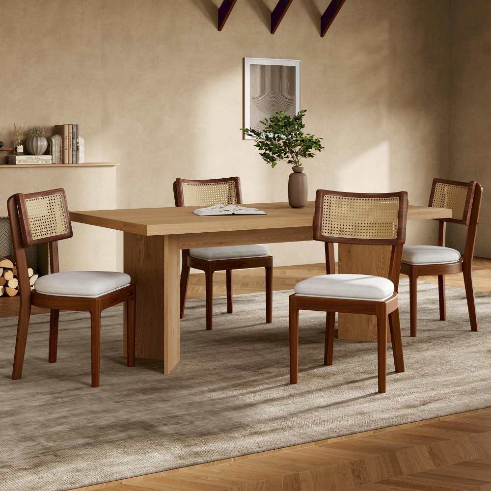 4 sillas de comedor de madera maciza con respaldo de ratán, cómodas y ...