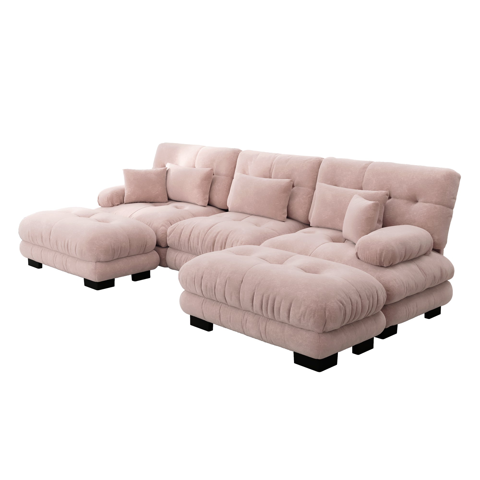Canapé d'Angle Modulaire Luxe U (Chenille Rose) : Nuage Surdimensionné, Canapé-Lit, Pouf - 5