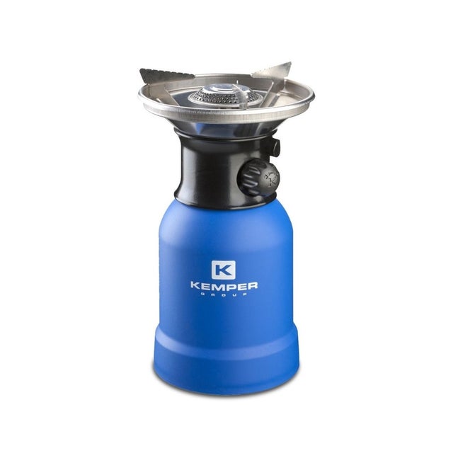 Réchaud à gaz 1 feu 2,2 kW compact, cartouche perçable 190 g, allumage piézo anti-vent KEMPER