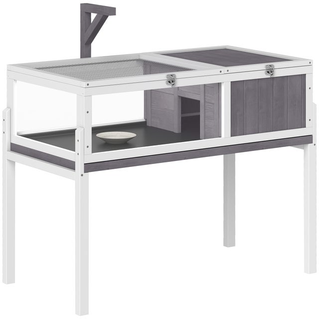 Casa para Tartarugas PawHut Madeira de Abeto, PS Cinza e Branco 104x53x82 cm