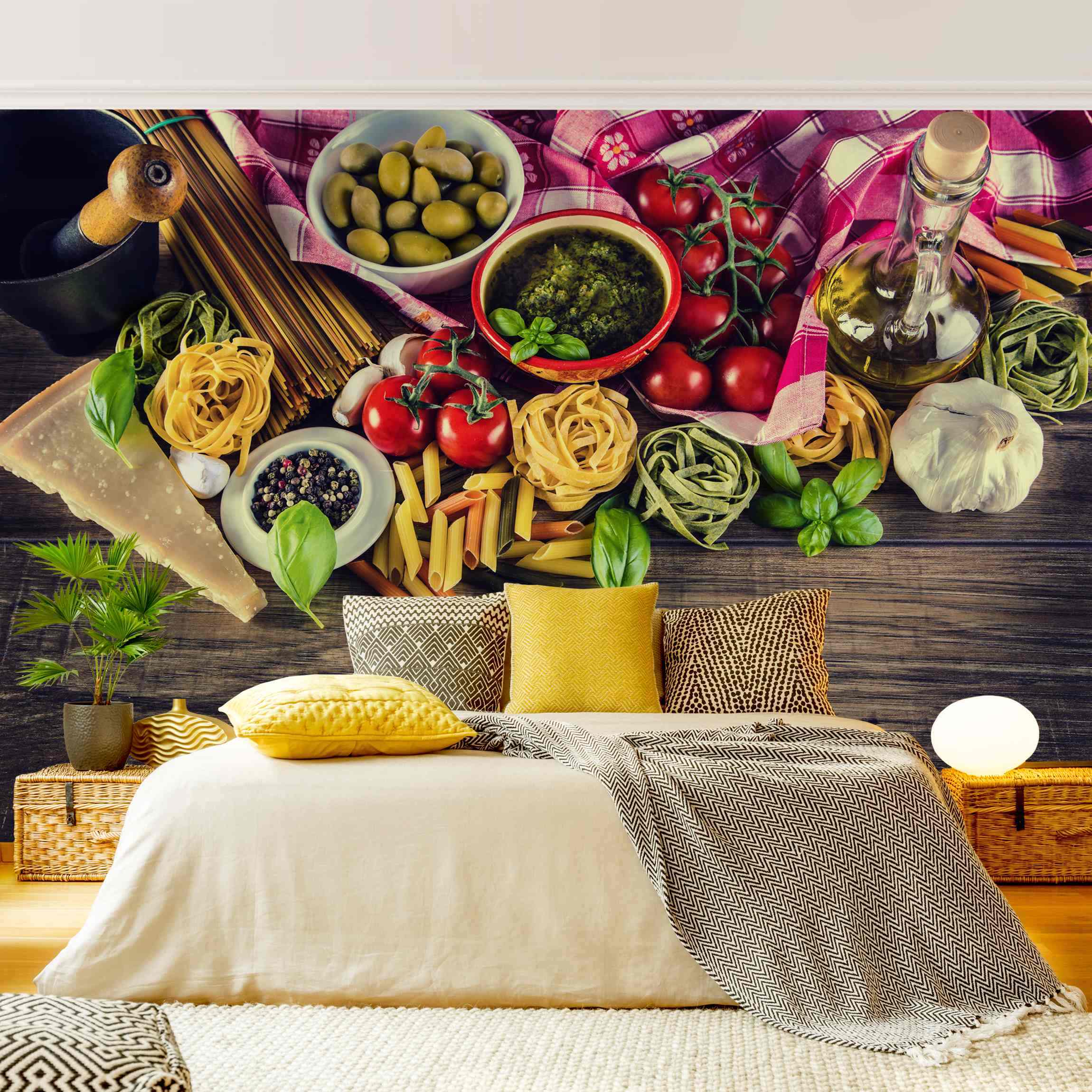 Papel pintado fotomural pasta comida y bebida imitación madera 88 - cocina - tnt 480 x 320 cm premium