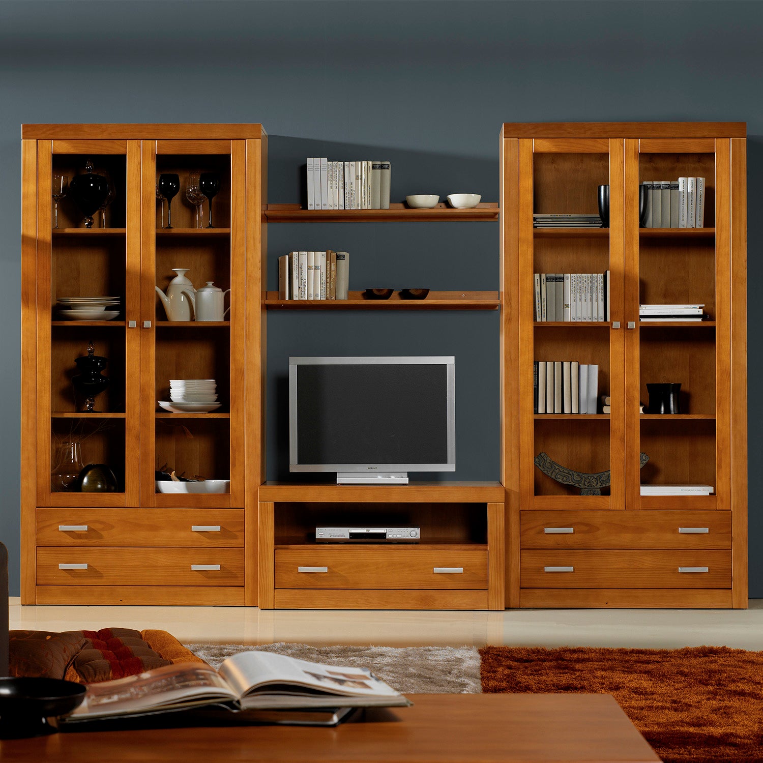 Kynus - Table TV Nova en pin massif couleur cerise, mesure 50x100x50 cm (Hauteur/Largeur/Profondeur). Cadre droit. - 6