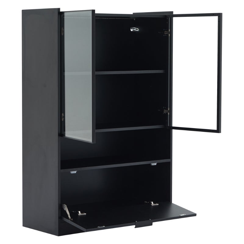 Vitrine LED 120 cm Noir Mat avec Éclairage 16 Couleurs, Armoire en Verre Moderne avec Portes Battantes et Rangements Spacieux - 9