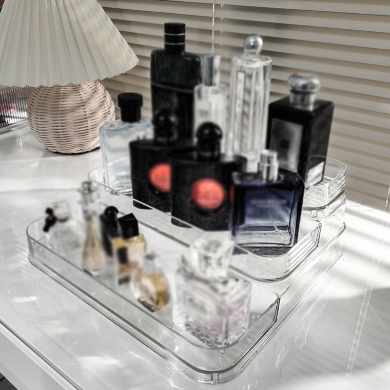 Présentoir à parfums à trois niveaux en acrylique transparent, coiffeuse de bureau, étagère de présentation de cosmétiques de luxe（2PCS） - 2