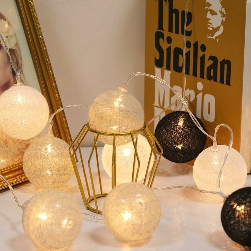 Guirlande lumineuse boules de coton, décoration de Noël d'intérieur, globe lumineux LED 3 m (20 LED), décoration d'ambiance (USB gris/noir) - 3